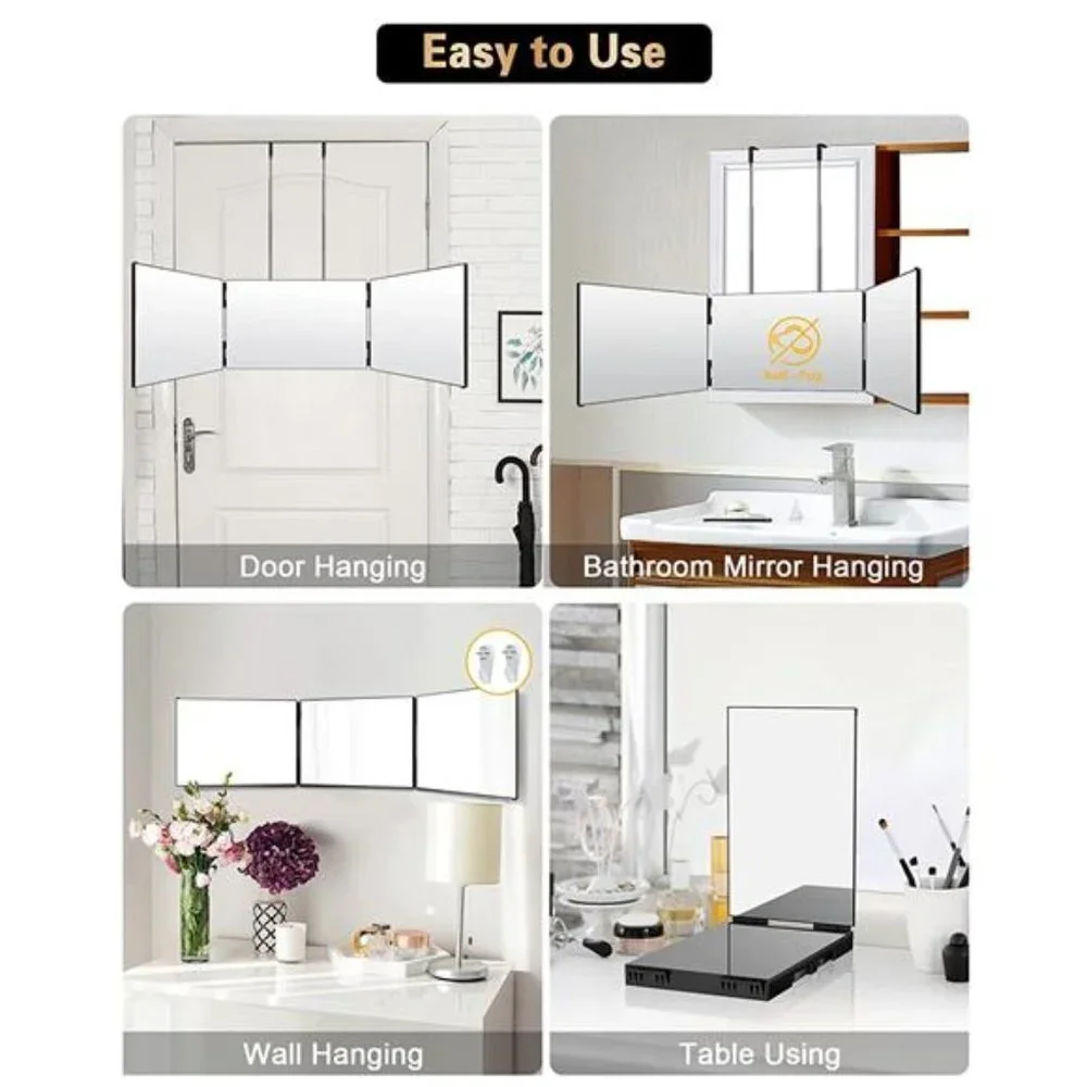 3 Way Mirror for Self Hair Cutting, 360 Trifold Barber Mirrors 3 Sided Mirrors